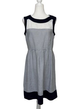 Malvin Hamburg Germany I Love Linen Navy White Striped Sleeveless Dress Zip L